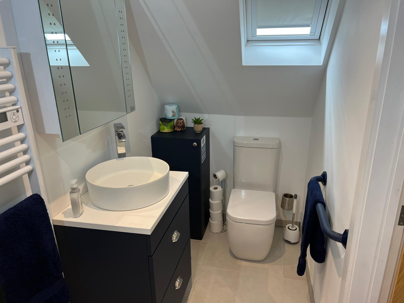 Modern private bathroom at The Den at the Damsons