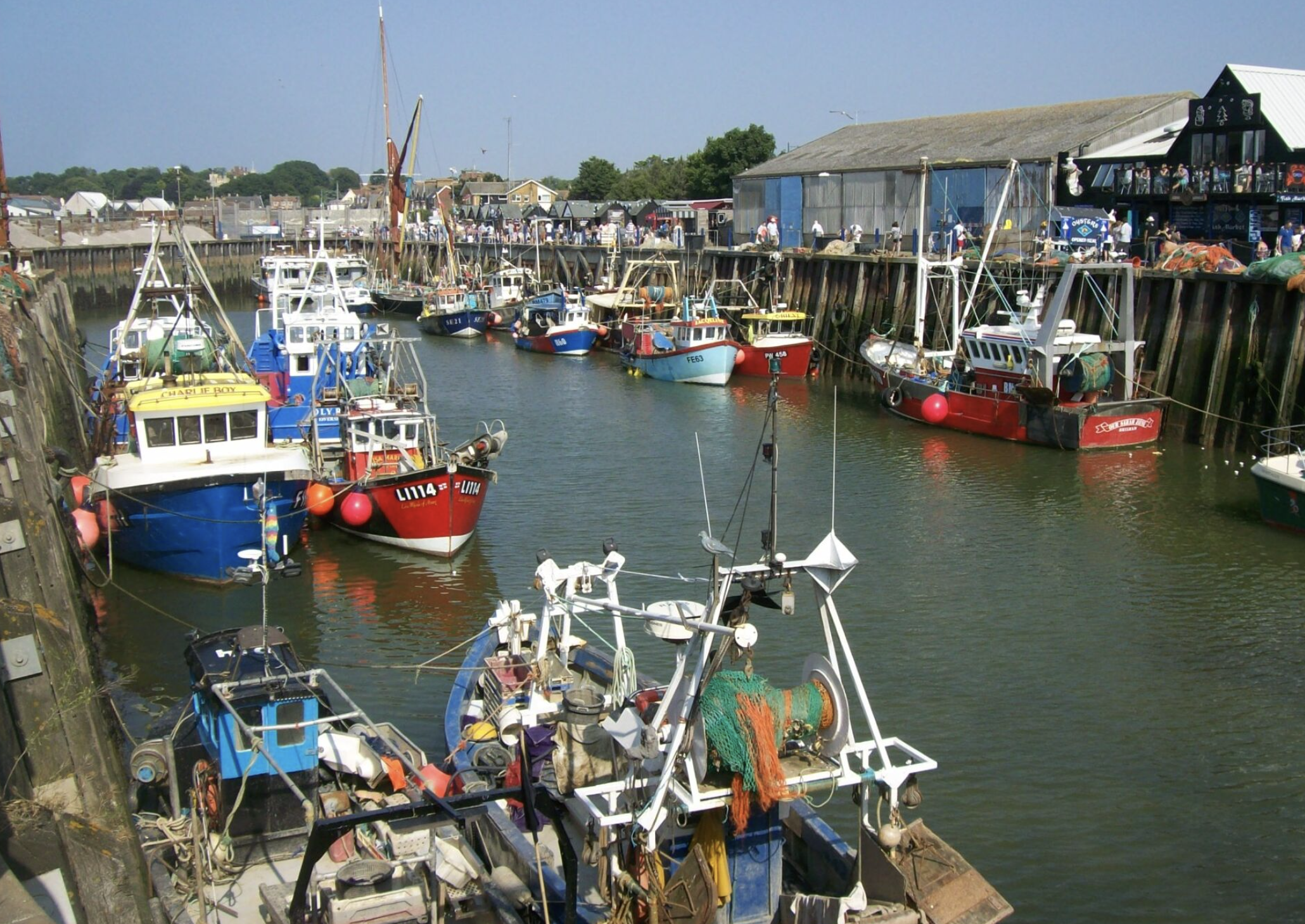 Whitstable harbour — fishing boats and seafront
